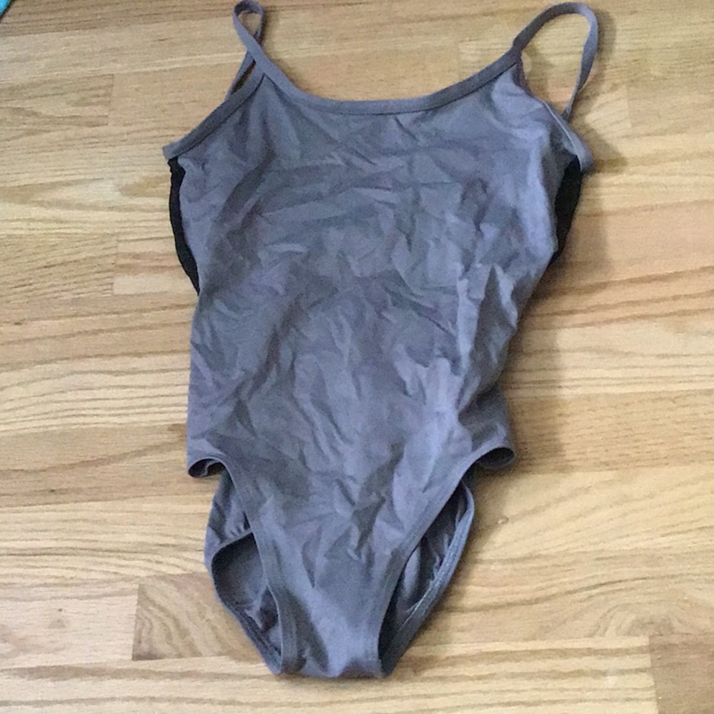 “Allegra” grey Ainslewear leotard with black mesh